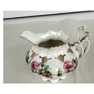 Austria M.Z. Creamer Only Cabbage Roses Ornate Handle Imprinted Logo 4.5 ins.